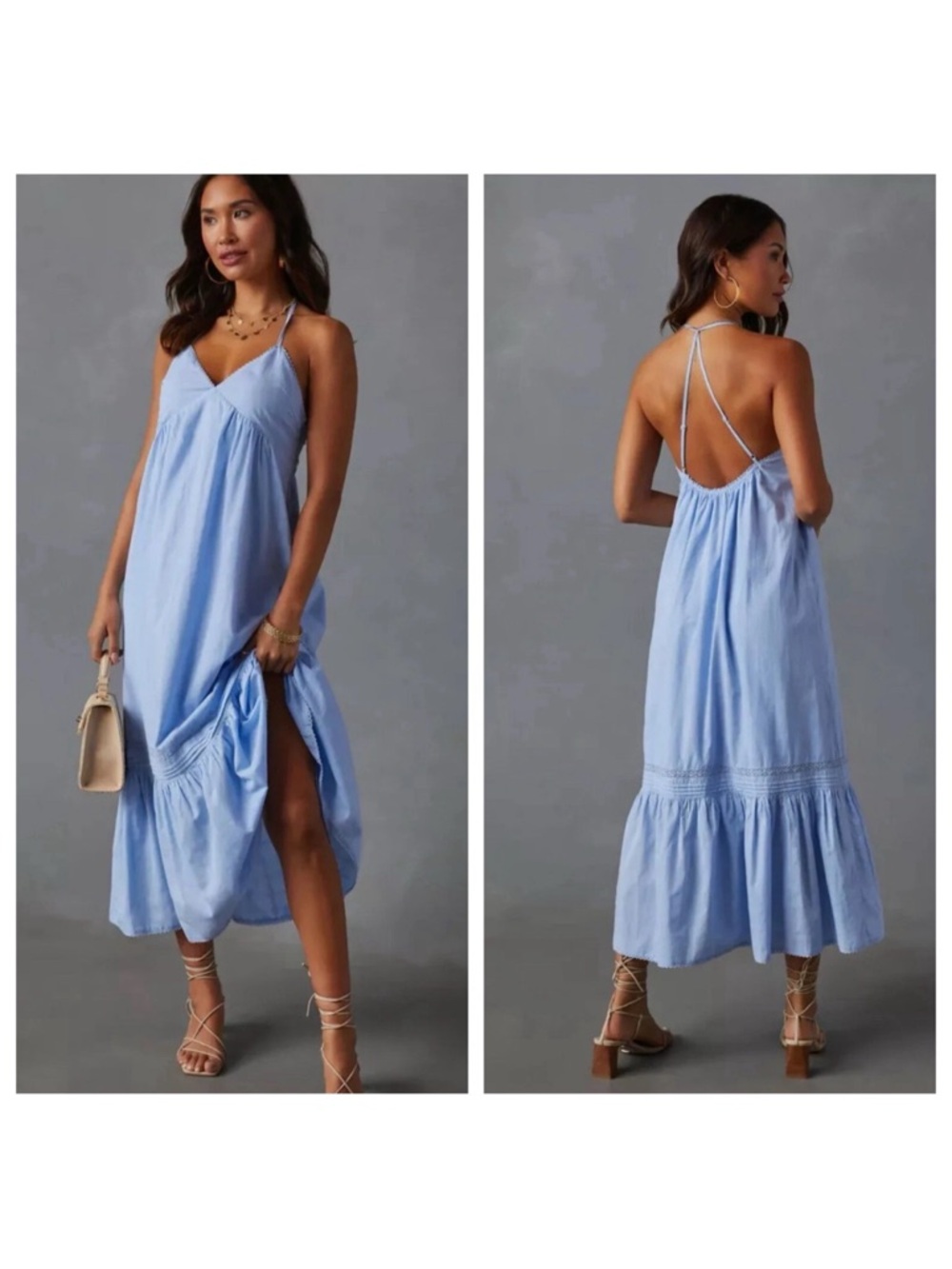 Vici Light Blue Strappy Maxi Dress